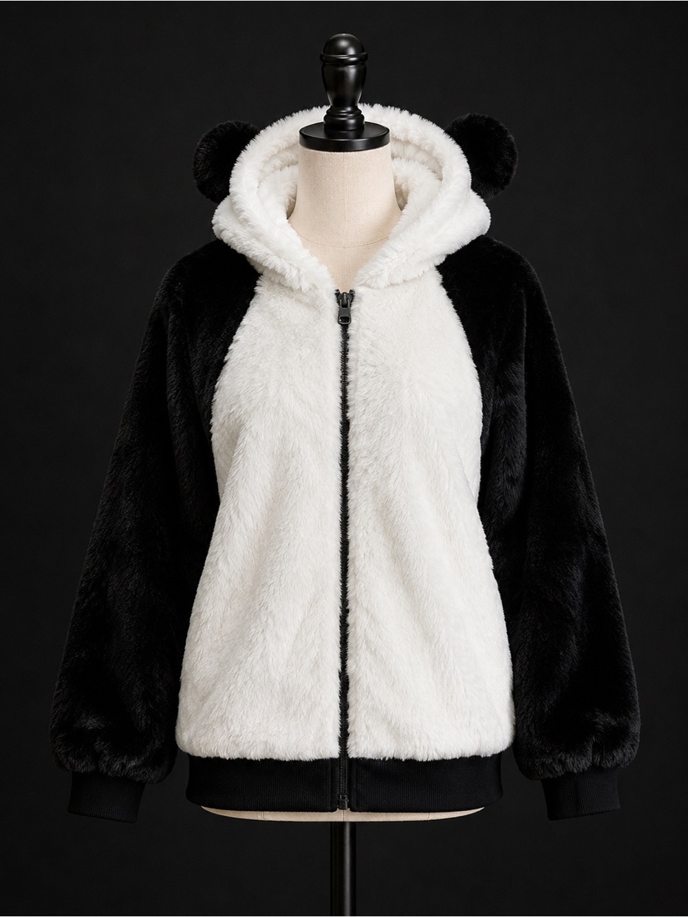 Panda  Zip-Up Hooded Jacket - Black & White